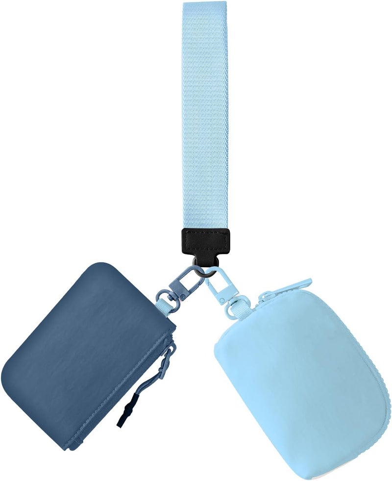 JEEBURYEE Dual Pouch Wristlet Keychain Wallets for Women with 2 Detachable Zipper Coin Purse - Small and Portable Mini Card Wallet for Women Men Navy+Sky Blue - Image 1